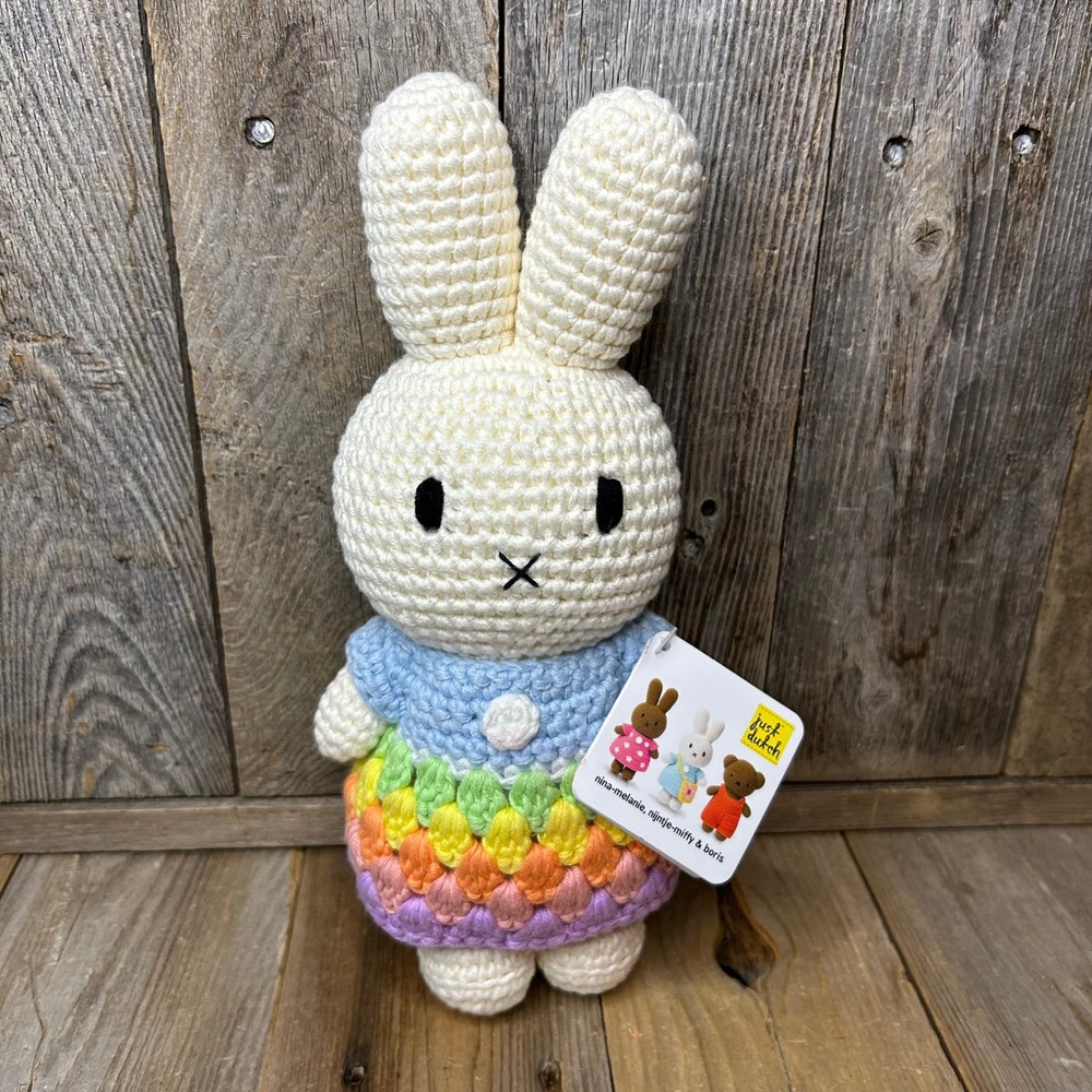 Just Dutch Miffy Handmade Crochet Organic Cotton Doll‎ Rainbow Dress Nijntje